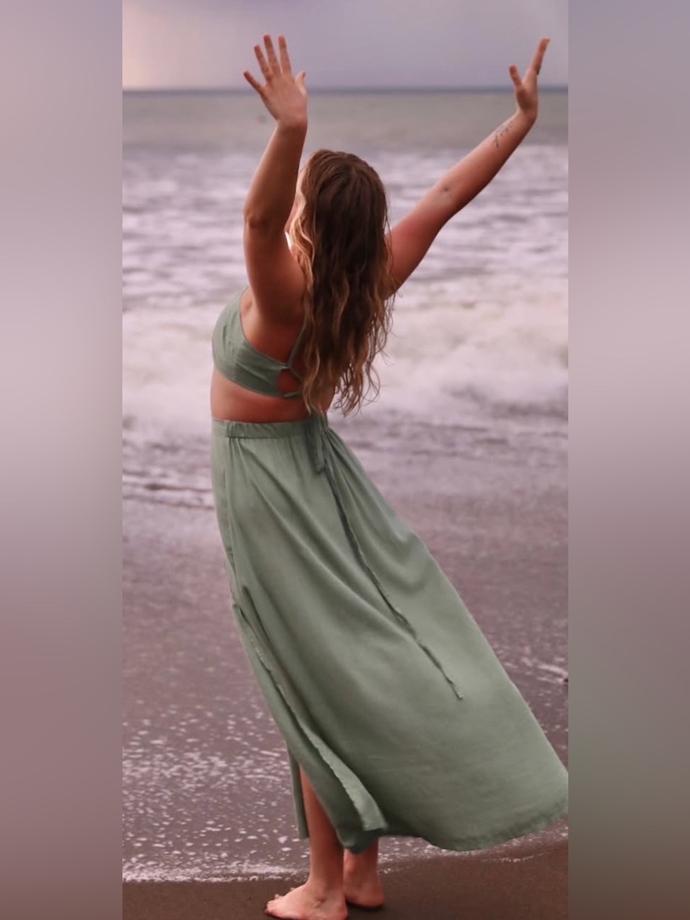 Linen Sage Women's Midi Skirt & Crop Top Set
